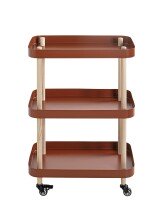 Servierwagen >54419< in natur, rot, Massivholz, Metall - 50x76x30cm (BxHxT)