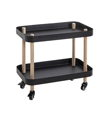 Beistelltisch >54518< in natur, schwarz, Massivholz, Metall - 50x47x30cm (BxHxT)