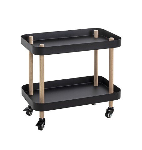 Beistelltisch >54518< in natur, schwarz, Massivholz, Metall - 50x47x30cm (BxHxT)
