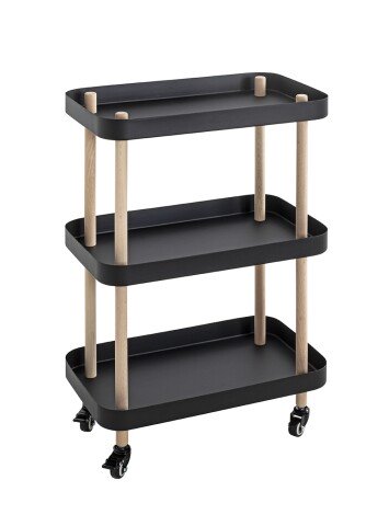 Servierwagen >54519< in natur, schwarz, Massivholz, Metall - 50x76x30cm (BxHxT)