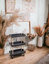 Servierwagen >54519< in natur, schwarz, Massivholz, Metall - 50x76x30cm (BxHxT)