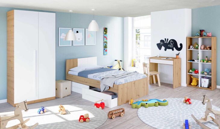 Jugendzimmer-Set >NOA< in Nodi-Eiche/Artik-Weiß - 196x77x92 (BxHxT)