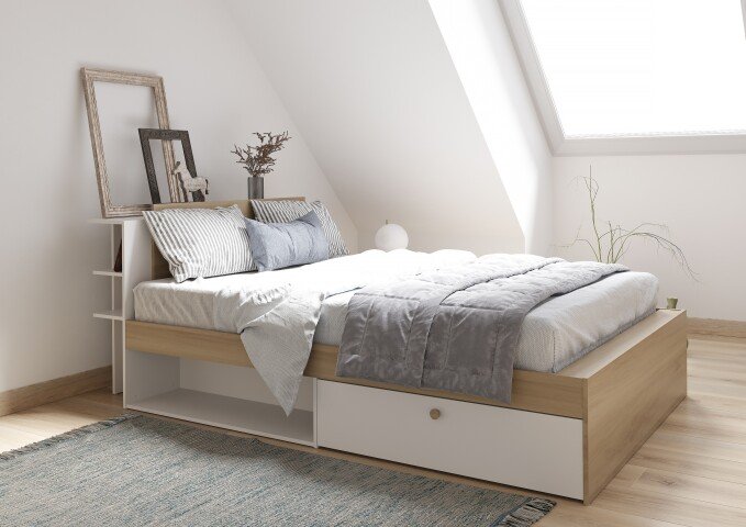 Stauraumbett >LIFE< in Kronberg Eiche - 227x87,7x144,7cm (BxHxT)