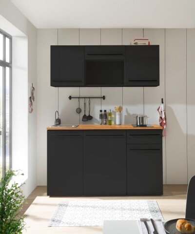 Singleküche >Jazz< in Schwarz matt - 160x212x60 (BxHxT)