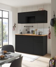 Singleküche >Jazz< in Schwarz matt - 160x212x60 (BxHxT)