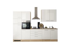 Küchenzeile >Laurel< in Weiß Hochglanz-Eiche Sonoma Dekor - 310x211x60 (BxHxT)