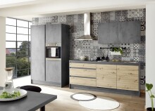 Küchenzeile >Troja  < in Chromix Anthrazit / Artisan Eiche - 335x90x60cm (BxHxT)