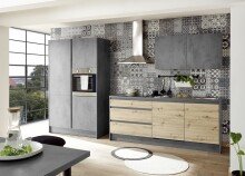 Küchenzeile >Troja  < in Chromix Anthrazit / Artisan Eiche - 335x90x60cm (BxHxT)