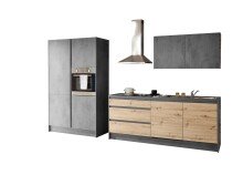 Küchenzeile >Troja  < in Chromix Anthrazit / Artisan Eiche - 335x90x60cm (BxHxT)