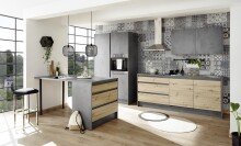 Kochinsel >Troja  < in Chromix Anthrazit / Artisan Eiche - 180x90x90cm (BxHxT)