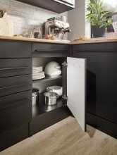 Winkelküche >Jazz< schwarz matt / Lanzelot Eiche Dekor - 260x200x60 (BxHxT)