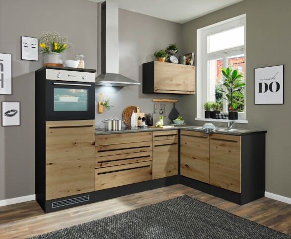 Winkelküche >Jazz< anthrazit / Artisan Eiche Dekor - 260x200x60 (BxHxT)