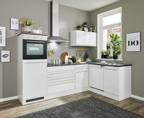 Winkelküche >Jazz< weiss matt / weiss Hochglanz - 260x200x60 (BxHxT)