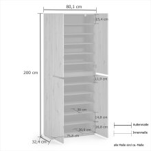Schuhschrank >Glossy< in Artisan Eiche - 80x200x34cm (BxHxT)