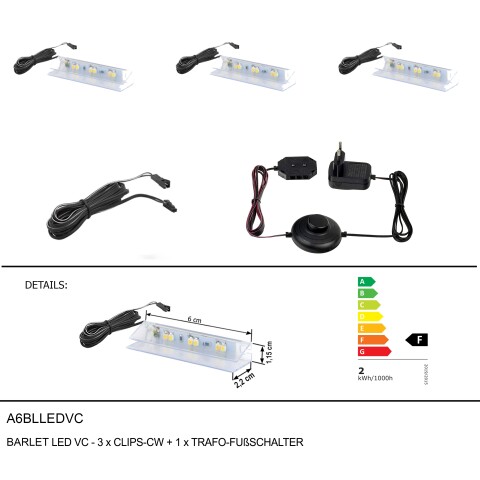 LED Wandleuchte >BARLET< in Kaltweiss, Kaltweiss - 6x1,1x2,2cm (BxHxT)