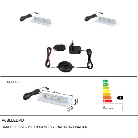 LED Wandleuchte >BARLET< in Kaltweiss, Kaltweiss - 2,2x6x1,1x2,2cm (LxBxHxT)