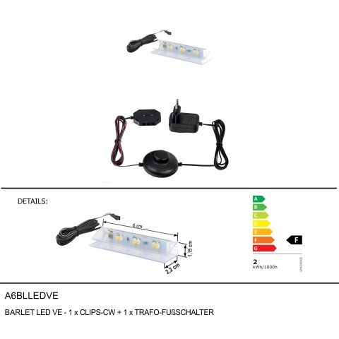 LED Wandleuchte >BARLET< in Kaltweiss, Kaltweiss - 2,2x6x1,1x2,2cm (LxBxHxT)