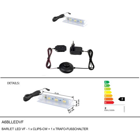 LED Wandleuchte >BARLET< in Kaltweiss, Kaltweiss - 2,2x6x1,1x2,2cm (LxBxHxT)