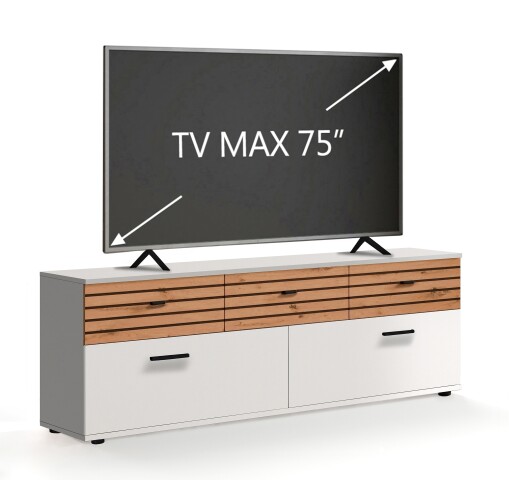 Lowboard >BARLET< in Weiss/ Lamellen Artisan Eiche Dekor - B/H/T 168 x 60 x 38cm