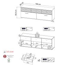 Lowboard >BARLET< in Weiss/ Lamellen Artisan Eiche Dekor - B/H/T 168 x 60 x 38cm