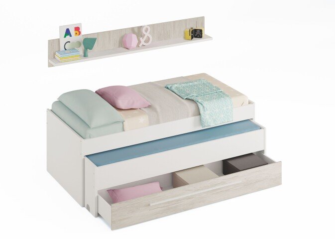Kinderbett >ELLIOT< in Artik-Weiß/Velho-Weiß - 199x65x96 (BxHxT)