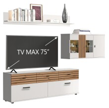 Wohnzimmer-Set >BARLET< in Weiss/ Lamellen Artisan...