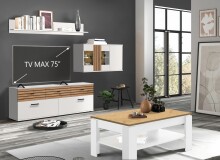 Wohnzimmer-Set >BARLET< in Weiss/ Lamellen Artisan Eiche Dekor - B/H/T 253 x 175 x 38cm