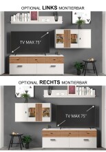 Wohnzimmer-Set >BARLET< in Weiss/ Lamellen Artisan Eiche Dekor - B/H/T 253 x 175 x 38cm