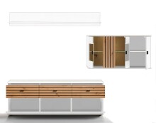 Wohnzimmer-Set >BARLET< in Weiss/ Lamellen Artisan Eiche Dekor - B/H/T 253 x 175 x 38cm