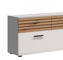 Wohnzimmer-Set >BARLET< in Weiss/ Lamellen Artisan Eiche Dekor - B/H/T 253 x 175 x 38cm