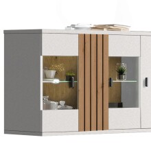 Wohnzimmer-Set >BARLET< in Weiss/ Lamellen Artisan Eiche Dekor - B/H/T 253 x 175 x 38cm
