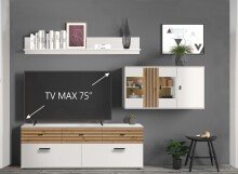 Wohnzimmer-Set >BARLET< in Weiss/ Lamellen Artisan Eiche Dekor - B/H/T 253 x 175 x 38cm