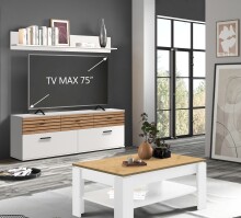 Wohnzimmer-Set >BARLET< in Weiss/ Lamellen Artisan Eiche Dekor - B/H/T 168 x 175 x 38cm