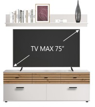 Wohnzimmer-Set >BARLET< in Weiss/ Lamellen Artisan Eiche Dekor - B/H/T 168 x 175 x 38cm