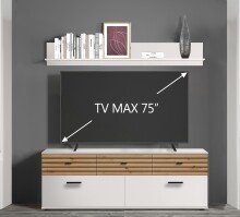 Wohnzimmer-Set >BARLET< in Weiss/ Lamellen Artisan Eiche Dekor - B/H/T 168 x 175 x 38cm