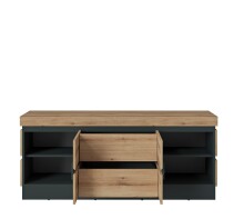 Lowboard >CORTE< in Coast Evoke Eiche Dekor/Kosmos Grau - 160,8x68x45cm (BxHxT)