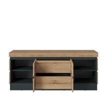 Lowboard >CORTE< in Coast Evoke Eiche Dekor/Kosmos Grau - 160,8x68x45cm (BxHxT)