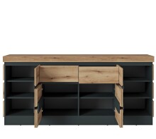 Sideboard >CORTE< in Coast Evoke Eiche/Kosmos Grau - 201,2x92,5x45cm (BxHxT)
