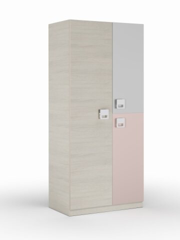 Kleiderschrank >NUBE< in Alpen-Weiß / Grau / Rosa - 90x200x52 (BxHxT)