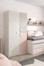 Kleiderschrank >NUBE< in Alpen-Weiß / Grau / Rosa - 90x200x52 (BxHxT)