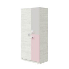 Kleiderschrank >NUBE< in Alpen-Weiß / Grau / Rosa - 90x200x52 (BxHxT)