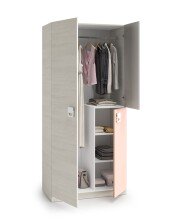 Kleiderschrank >NUBE< in Alpen-Weiß / Grau / Rosa - 90x200x52 (BxHxT)