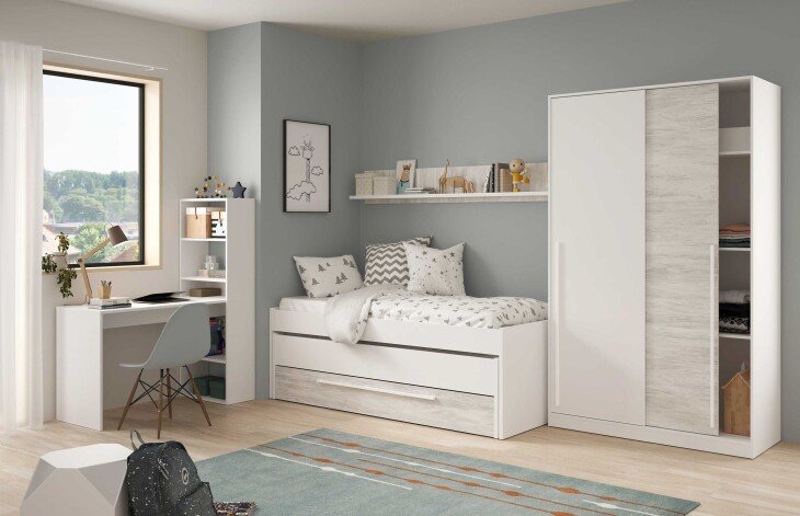 Jugendzimmer-Set >ELLIOT< in Artik-Weiß/Velho-Weiß - 199x65x96 (BxHxT)