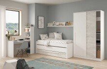 Jugendzimmer-Set >ELLIOT< in Artik-Weiß/Velho-Weiß - 199x65x96 (BxHxT)