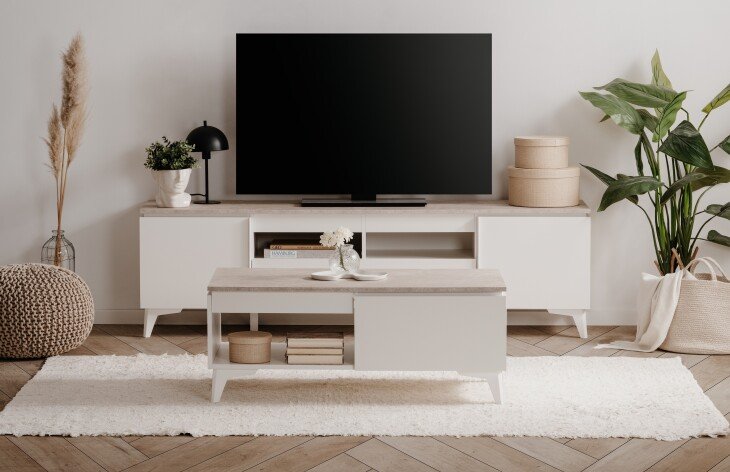 Wohnzimmer-Set >Bertrix< in Sandstein / weiß - 177x51,5x40cm (BxHxT)