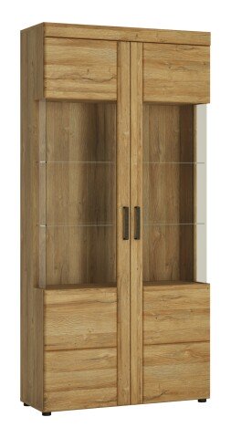 Glasvitrine >CORTINA< in Grandson Eiche Dekor - 92,8x195x37,4 (BxHxT)