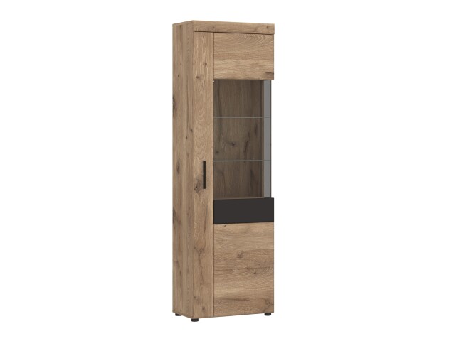 Glasvitrine >GRANO< in Viking Eiche Dekor/Kosmos Grau - 58x195x37,4 (BxHxT)