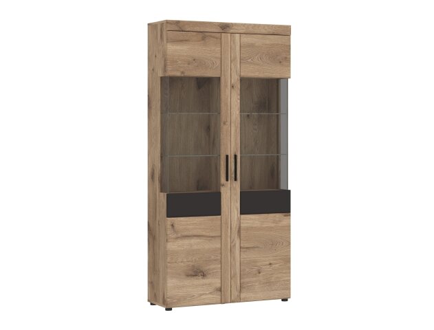 Glasvitrine >GRANO< in Viking Eiche Dekor/Kosmos Grau - 92,8x195x37,4 (BxHxT)