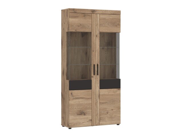 Glasvitrine >GRANO< in Viking Eiche Dekor/Kosmos Grau - 92,8x195x37,4 (BxHxT)