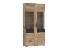 Glasvitrine >GRANO< in Viking Eiche Dekor/Kosmos Grau - 92,8x195x37,4 (BxHxT)